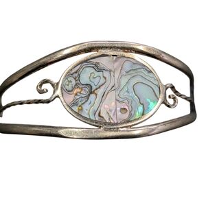 Vintage Alpaca Mexico Abalone Inlay Flower Silver Cuff Bracelet.